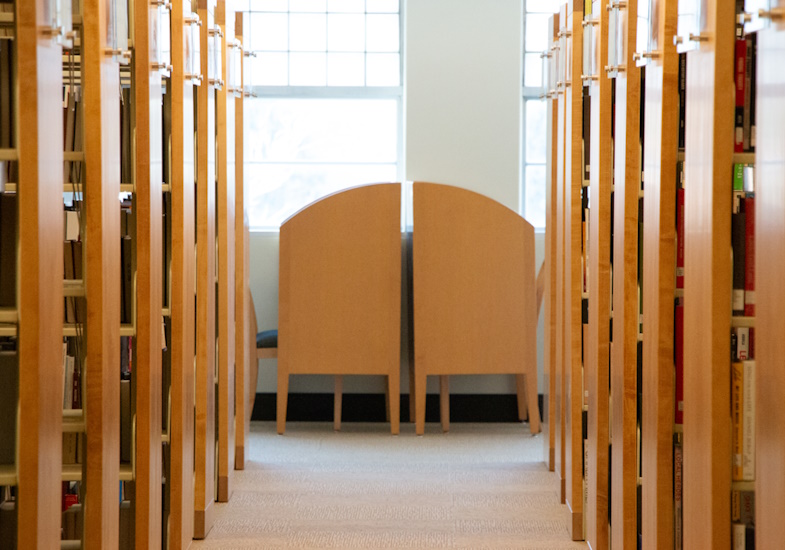 private carrel after a set of stacks in Coe Library