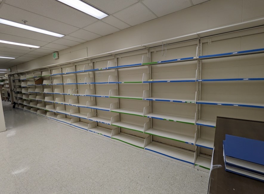 Empty shelves in the Library Annex