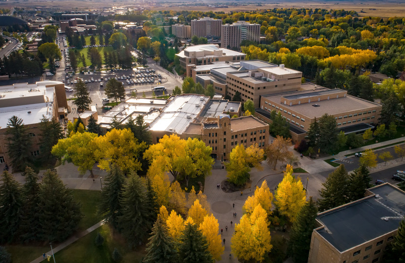 An aerial view of campus.