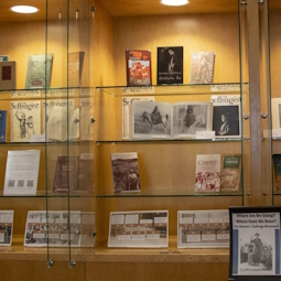 exhibit glass case on the third floor of Coe Library