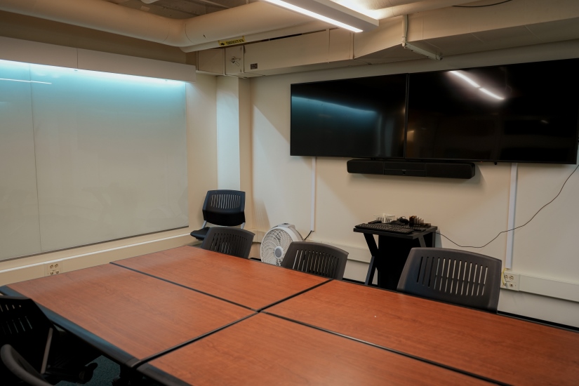 Interior of the Geology Library Basement Study Room.