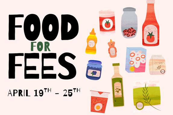decorate graphic with icons of food and text that reads: food for fees April 19-25