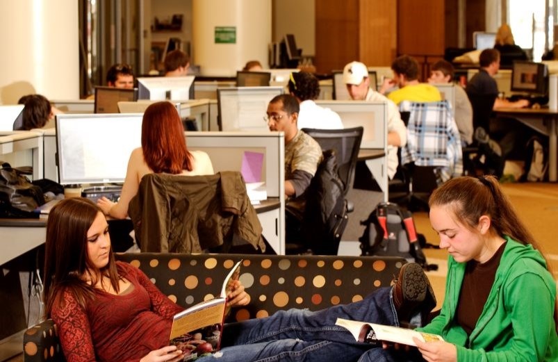 A photo of students studying in coe Library in 2010