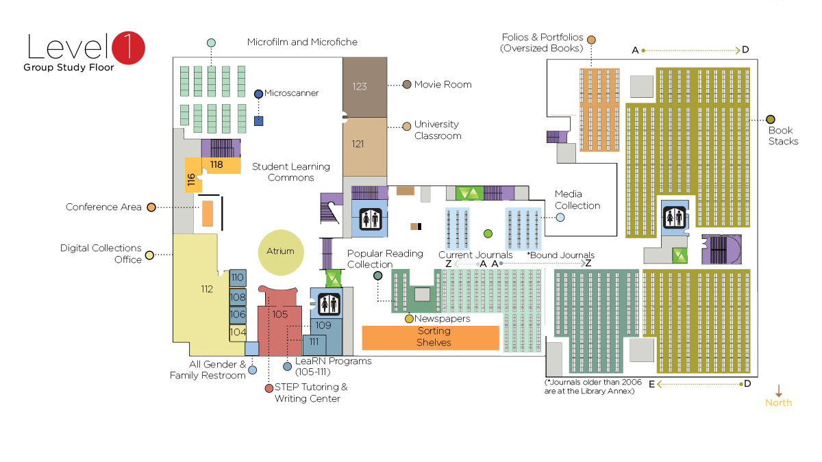 Coe Library level 1 floor map