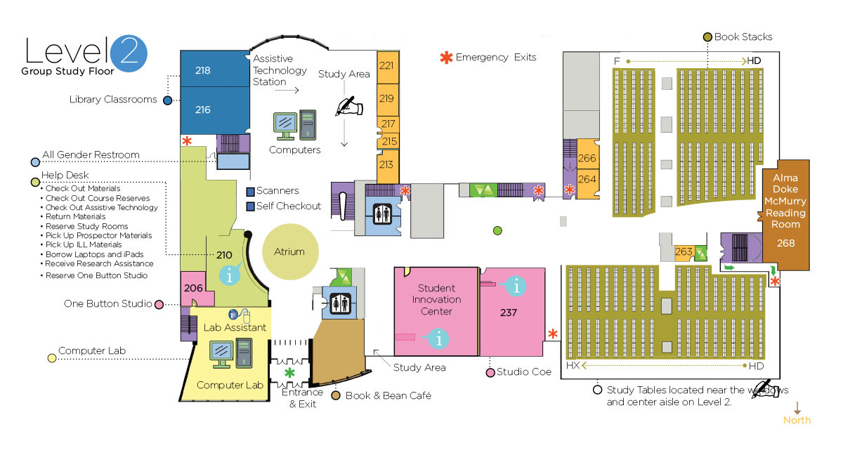 Coe Library level 2 floor map