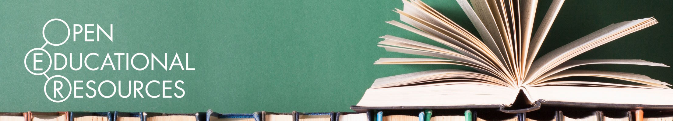 an open book on top of a stack of books with the Open Educational Resources logo