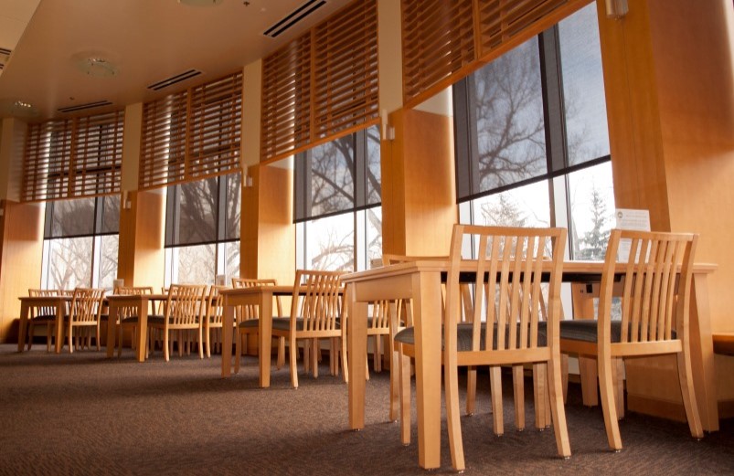 Reading room tables and chairs.