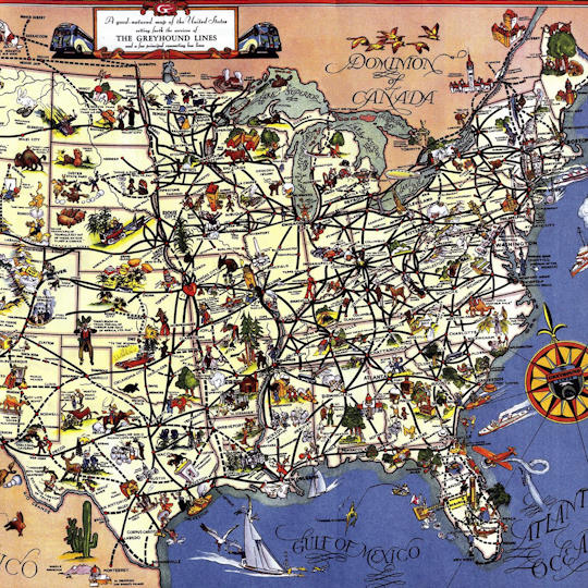 Greyhound Lines map of U.S.
