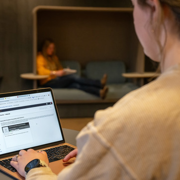 A student on a laptop.