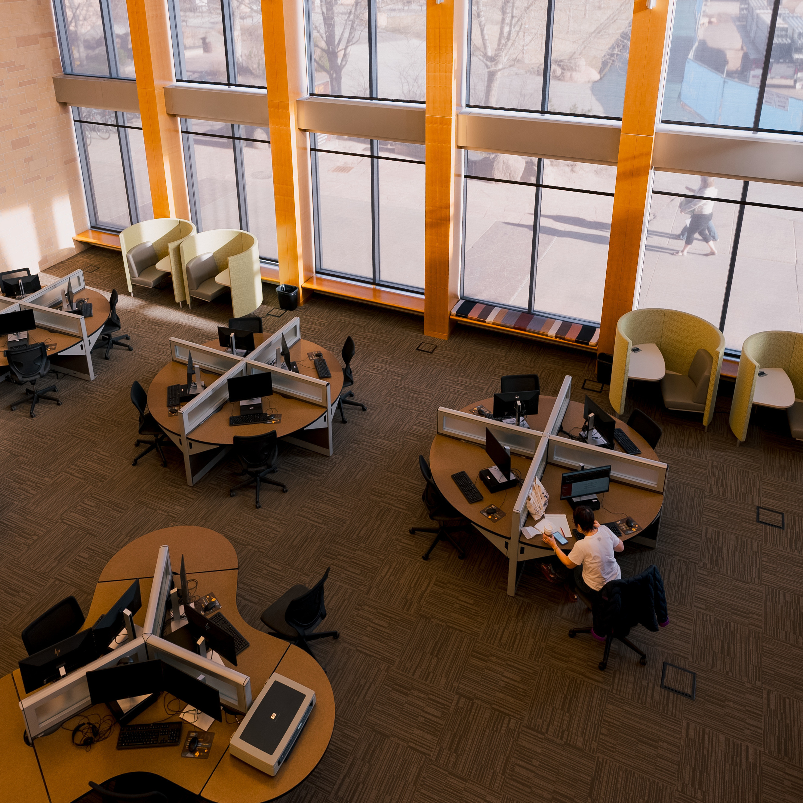 Aerial shot of the computer lab.