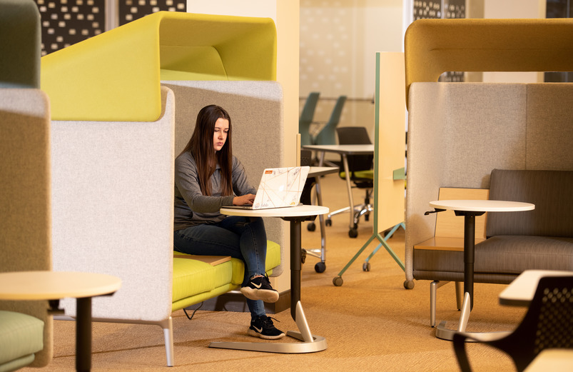 A student in a study space.