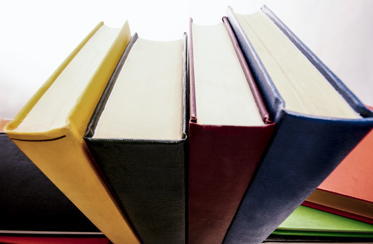 tops of colorful books