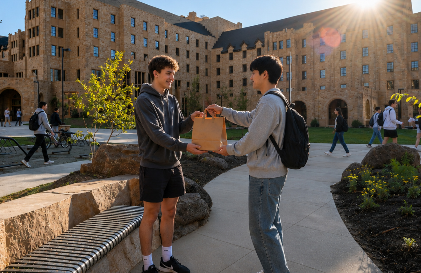 Food delivery in front of North Hall