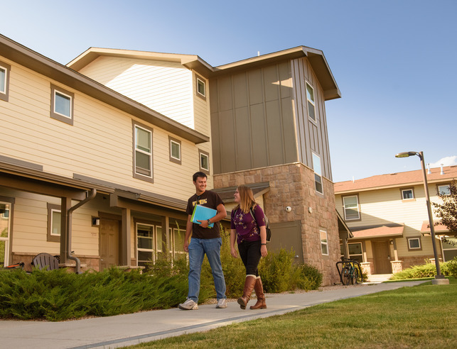 Students Walking by the Bison Run Apartments