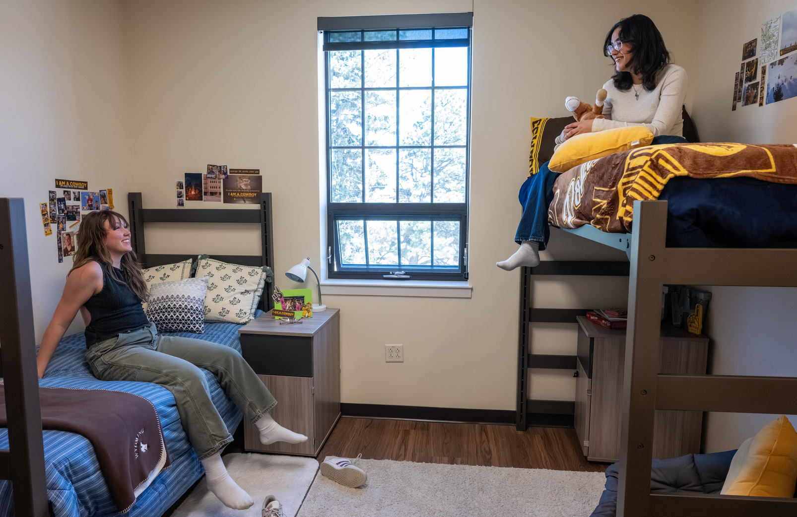 Students hanging out in their residence hall room