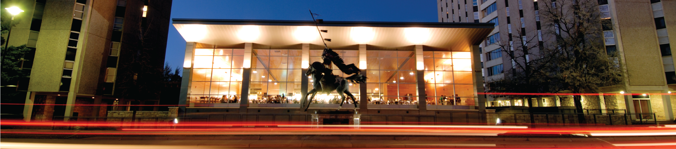 Exterior of Washakie Dining Center at night