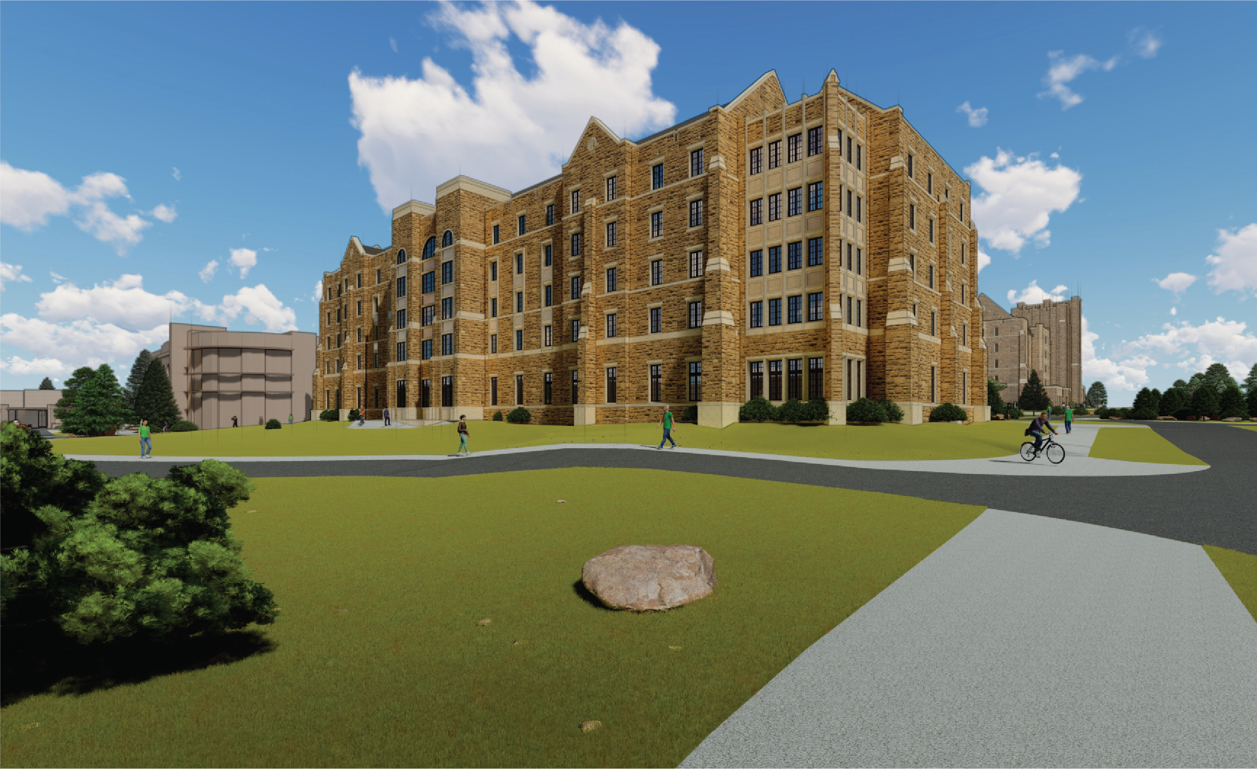 Exterior rendering of the new residence halls and dining facility