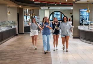 Students walking through the Dining Center