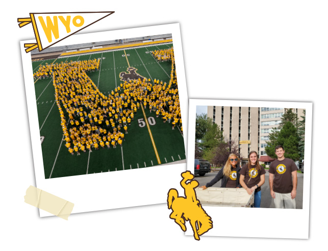 Two polaroids of students at campus move-in at UW