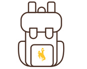 A backpack icon with a UW bucking horse icon in the middle.