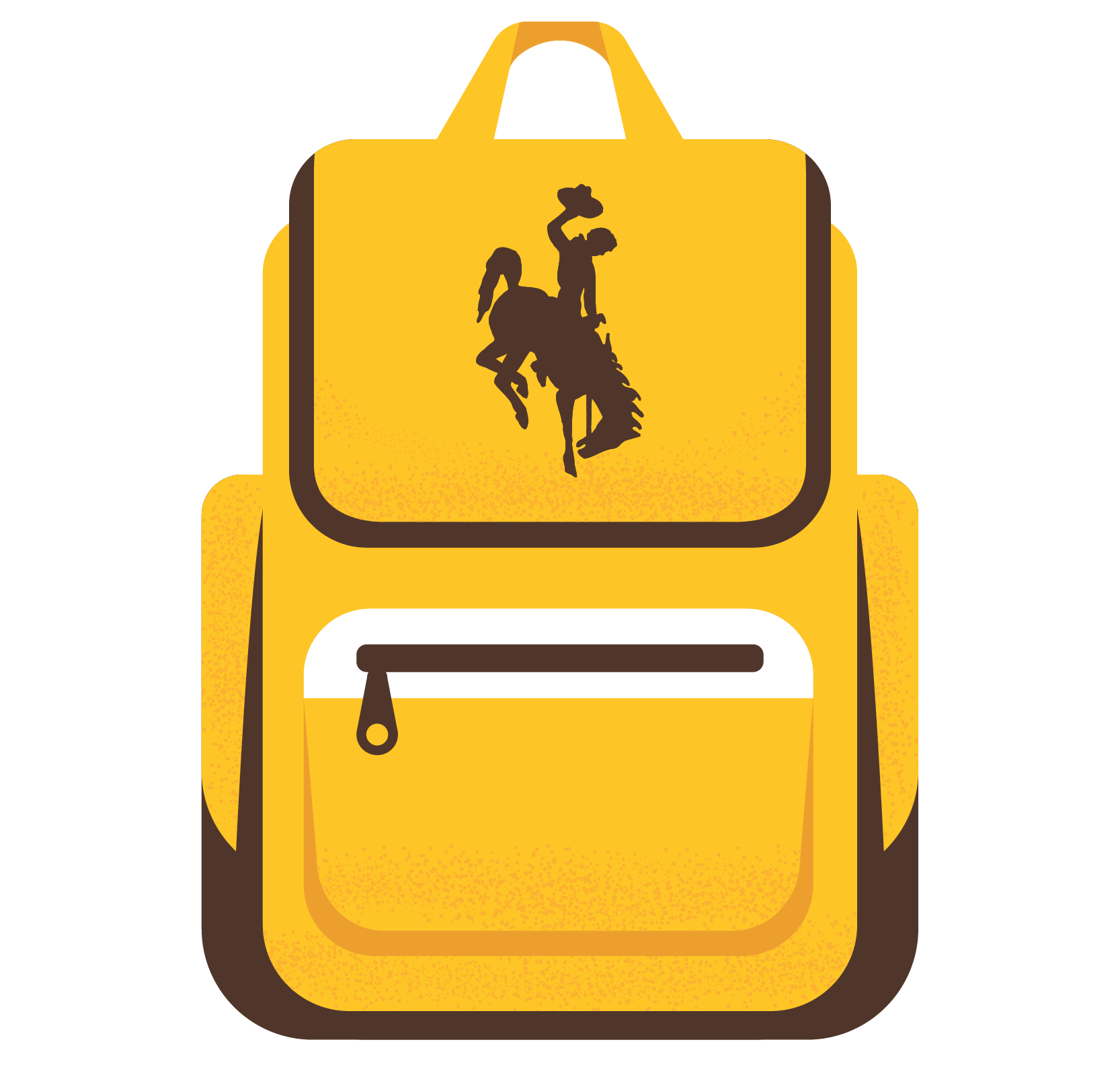 A backpack icon with a UW bucking horse icon in the middle.
