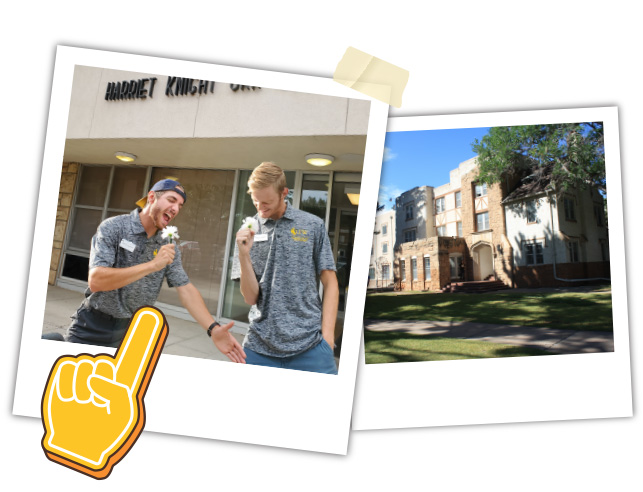 Polaroids of students pretending to sing and White Hall
