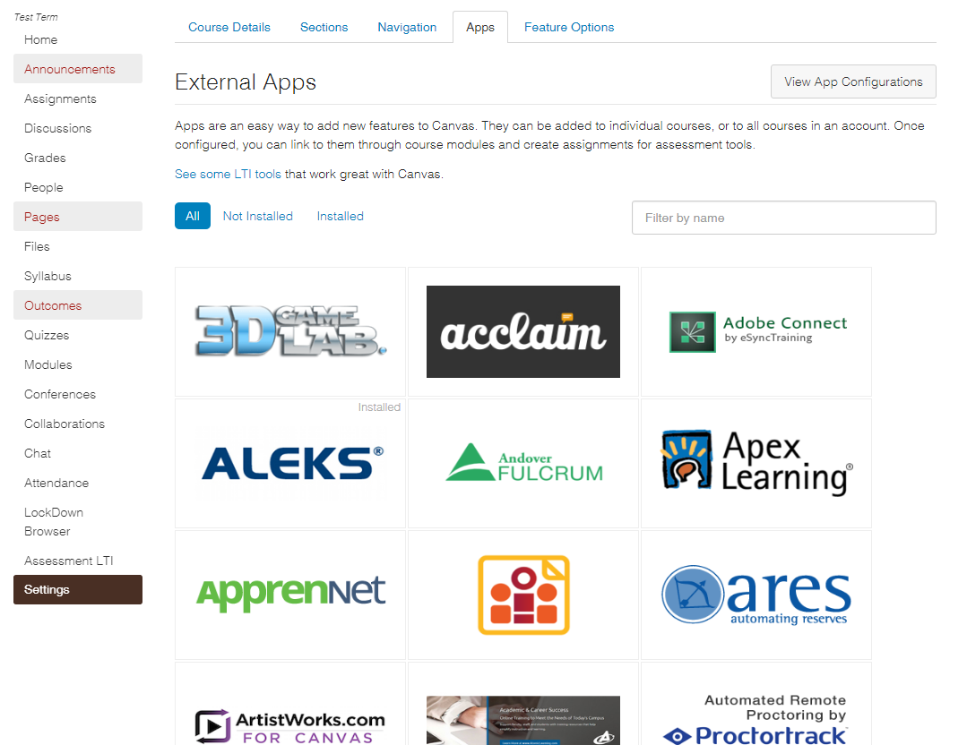 picture showing the Apps page within WyoCourses