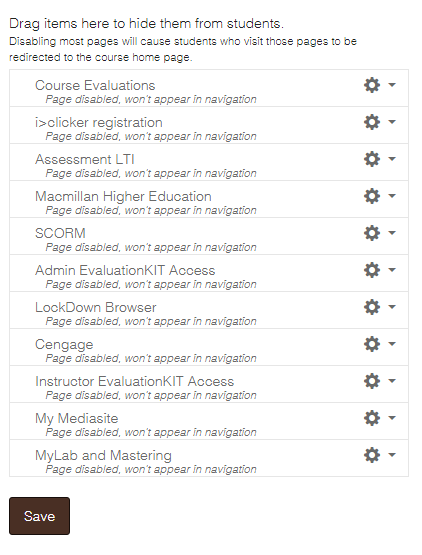 optional extra pages are shown at the bottom of the settings page in the navigation tab.