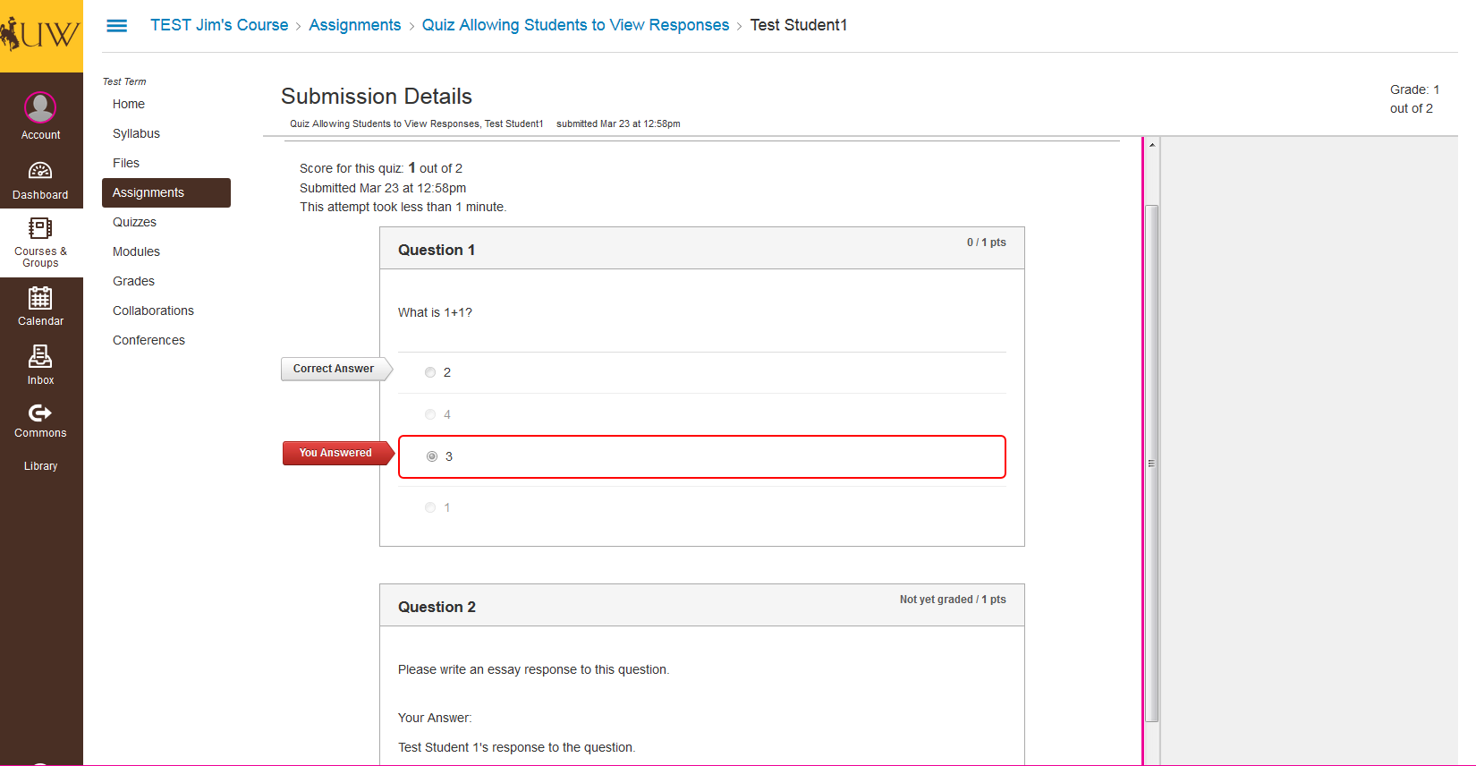 image showing advisor can see quiz results for student