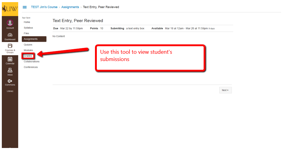 image showing that the Grades tool is how advisors access student submissions.