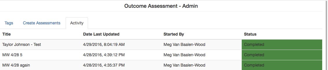 'Activity' tab of Assessment LTI showing that the status of three assessments are completed.