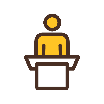 Minimalist illustration of a person at a podium