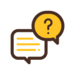 A small speech bubble icon with a question mark. 