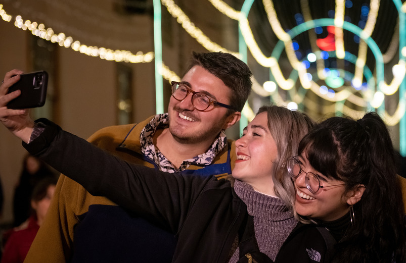 Students taking a selfie while on a study abroad in Europe.