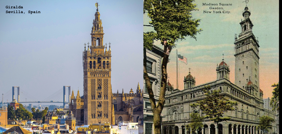 Side-by-side image of Giralda and Madison Square Garden
