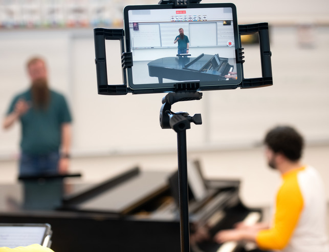 Student recording audition material using iPad