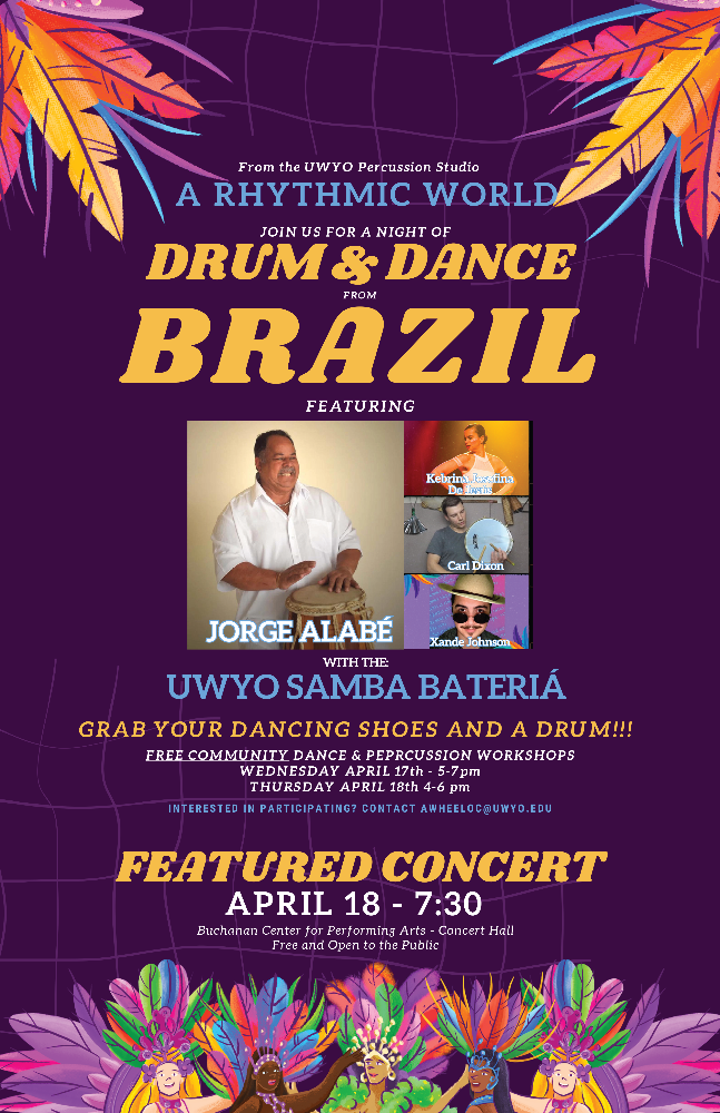 Master Brazilian drummer, Jorge Alabe with the UWYO Percussion Ensemble 