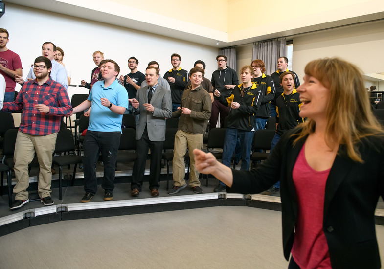 Vocal ensemble rehearsing in the BCPA Choir Room