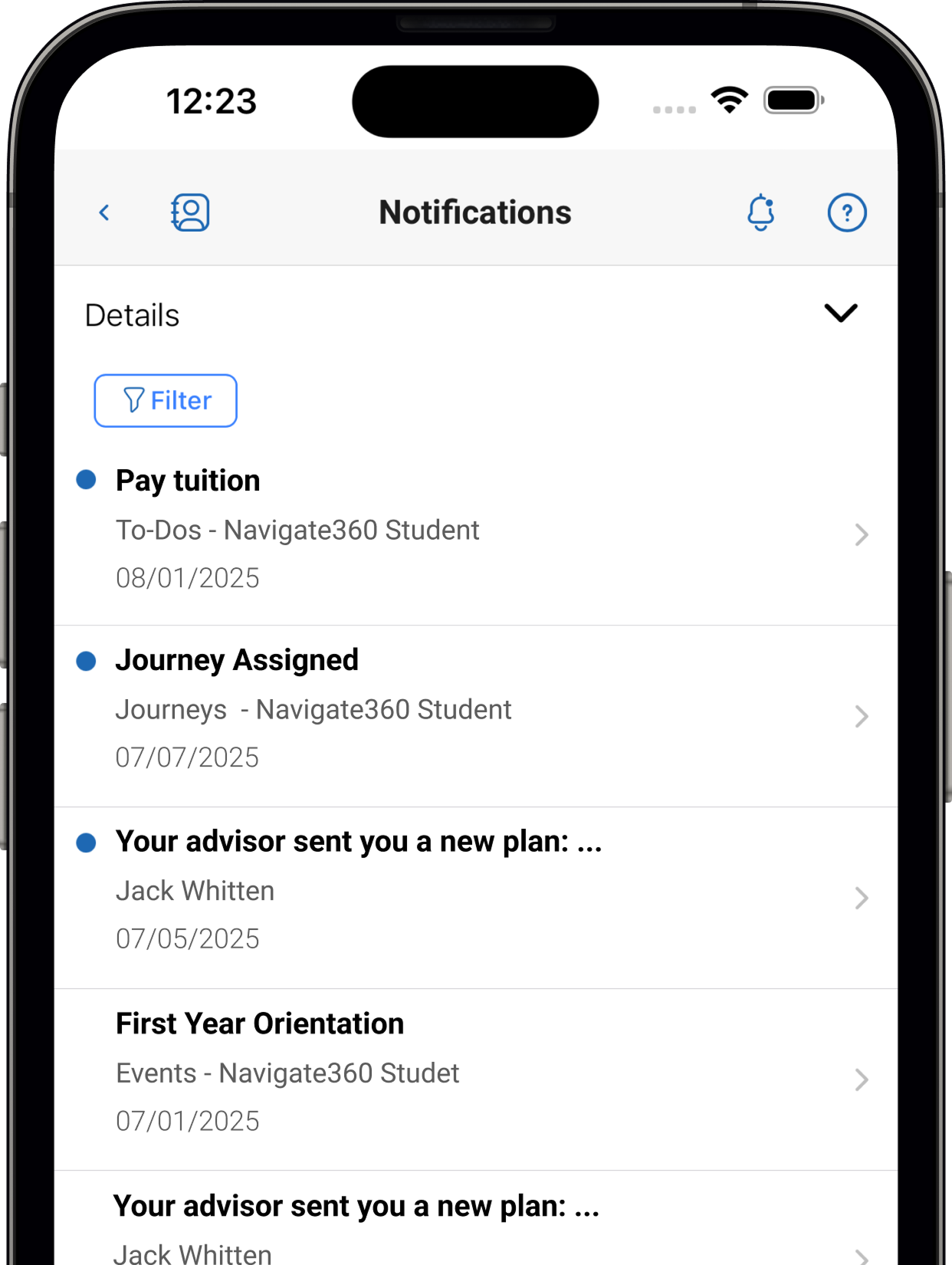 Navigate360 Upgraded Notifications Page