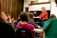 Teacher instructing students