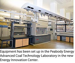 Equipment has been set up in the Peabody Energy Advanced Coal Technology Laboratory in the new Energy Innovation Center.