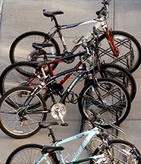 bicycles in a rack