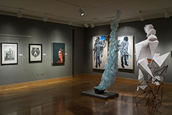 artwork and scuptures in a gallery