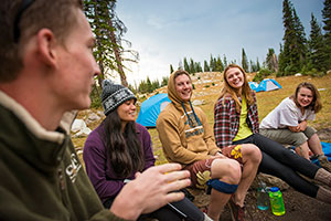 group of people in the woods