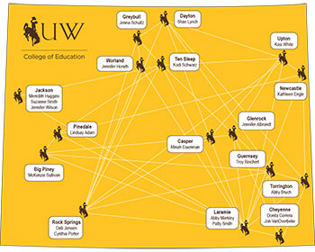map of Wyoming with places marked and connected