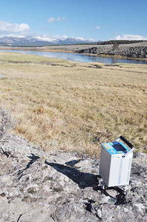 scientific equipment with mountains in background