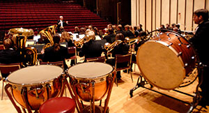 wind symphony seen from the back by the drums
