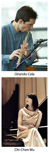 Orlando Cela and Chi-Chen Wu with their musical instruments