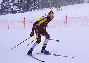 man skiing Nordic style