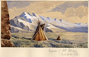 teepee on the plains with mountains in the background